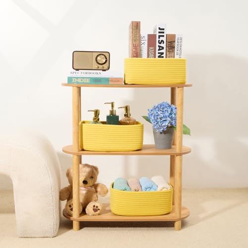 MiniArk Small Storage Baskets for Organizing | Closet Organizer Bins | Shelf Toy Basket | Woven Rope Baskets | Cube Decorative Box | Shallow Basket | 11.5x7.5x4.7” | 4 Packs Yellow - Image 6