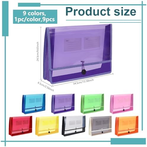 CUTHOLLOW Plastic Expandable File Organizer Folder, with Elastic Cord(No Divider), 9Pcs Waterproof Transparent Document Holder Storage for Receipt/Paper/Bill/Taxes/Letter, for School Office Home - Image 2