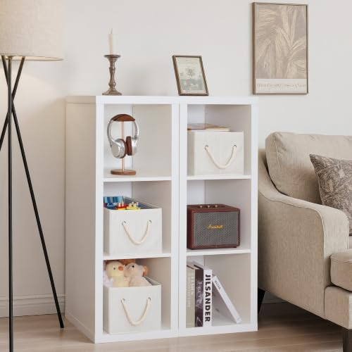 StorageWorks Fabric Storage Bins with Rope Handles, Ivory White, Large - Image 4