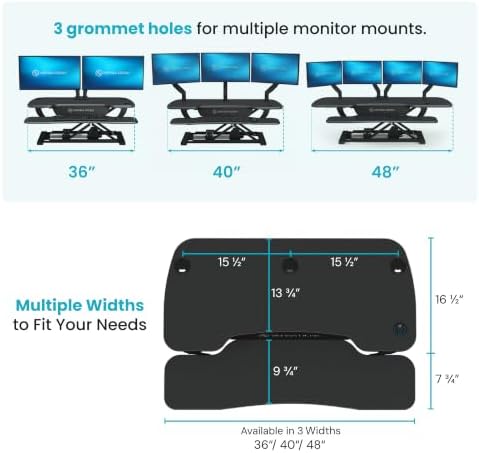 VERSADESK PowerPro 40 Inch Electric Standing Desk Converter – Push-Button Height Adjustable Sit to Stand Desk Riser for Triple Monitors & Laptop – Motorized Desktop Workstation with Wide Keyboard Tray - Image 2