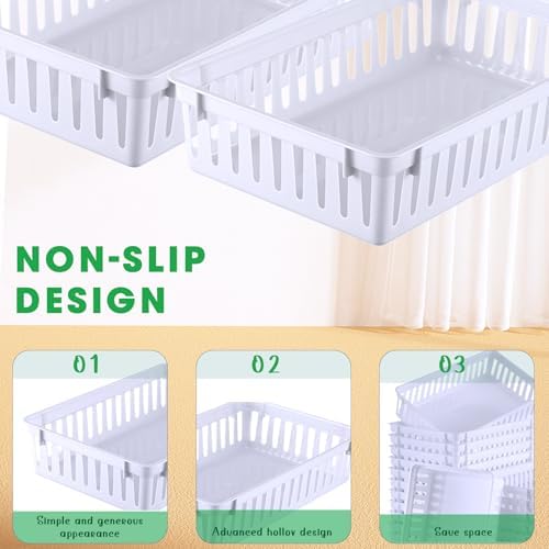 Boao 48 Pieces Plastic Baskets for Organizing 10.24 x 6.5 x 2.36 Inch Rectangular Storage Trays Plastic Organizer Bins Rectangle for Classroom Organization(White) - Image 4