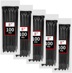 BethTie 8 Inch Black Zip Ties Heavy Duty 500 Pcs, 120 LBS Cable Ties by Youroutdoorcompanion