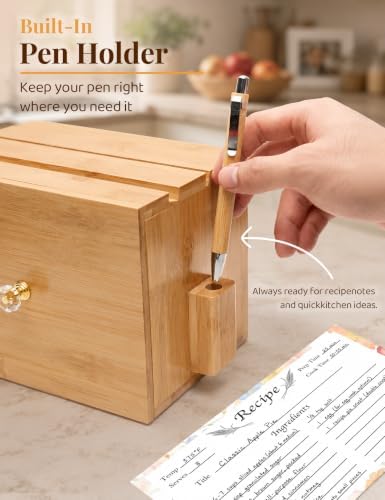 Wooden Recipe Box 4x6 with 50 Recipe Cards & 6 Dividers - Image 3