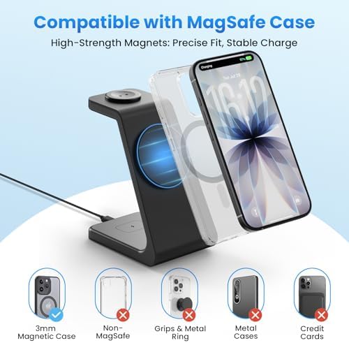 15W Charging Station for iPhone 17: JoyGeek 3-in-1 Fast Wireless & Magnetic Charger for Magsafe, iPhone 17-12, Apple Watch Ultra 2-11 & AirPods 2-4, Includes 30W PD Adapter - Image 6