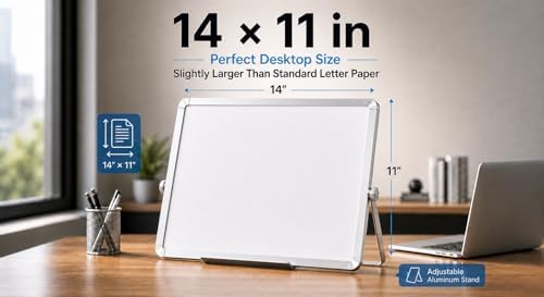 2-Pack Magnetic Dry Erase Whiteboard Set with Stand | Double-Sided 14x11 Desktop Whiteboard | Portable Small White Board for Office & Home | Includes Markers & Eraser - Image 3