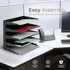 5 Tier Metal Desktop File Organizer Letter Tray Black - Image 7