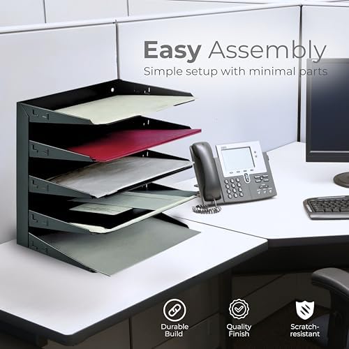 5 Tier Metal Desktop File Organizer Letter Tray Black - Image 7