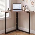 VECELO Corner Desk,Office Tables for Living Room for Small Space Triangle Computer Desk with Steel Frame Corner Shelves with Metal Frame Writing Desk for Workstation Classic Brown 30.7" by VECELO