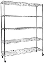 5 Tier Storage Racks Shelving, Heavy Steel Pantry Shelves, Adjustable Wire Shelving Rack with Wheels, Suitable for Garage, Kitchen, Bathroom, Office, 59" W x 18" D x 71" H, Chrome - Image 6