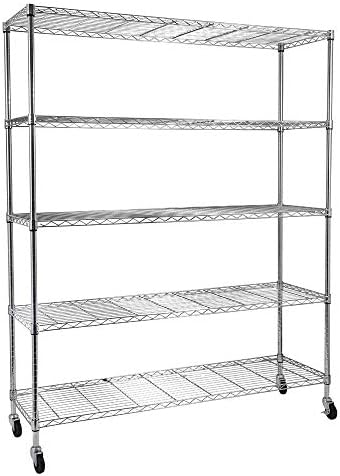 5 Tier Storage Racks Shelving, Heavy Steel Pantry Shelves, Adjustable Wire Shelving Rack with Wheels, Suitable for Garage, Kitchen, Bathroom, Office, 59" W x 18" D x 71" H, Chrome - Image 6