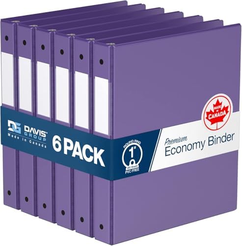 Premium Economy 3-Ring Binder, Spine Label, 1" Round Rings, Purple, 6 Pack by DAVISGROUP