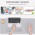 4 PCS Mouse Pad Desk Mat Protector, Keyboard Wrist Rest + Comfortable Mouse Pad with Wrist Rest +Coaster, Large Gaming Mousepad for Computer Laptop, 35.4"X 15.7" Deskpad for Office Home I Light Gray - Image 2