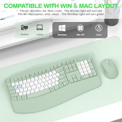 Wireless Keyboard and Mouse Combo,2.4G Ergonomic Wave Keys(Avocado Green-B) - Image 2