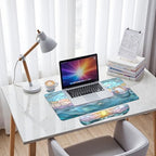 Boho Sun Desk Mat Set Stained Glass Sea Coastal Sunset Large Mouse Pad with Wrist Rest 4in1 Desk Mat for Desktop Ergonomic Computer Desk Arm Wrist Anti-Slip Computer Mouse Pad Home Office Gaming - Image 7