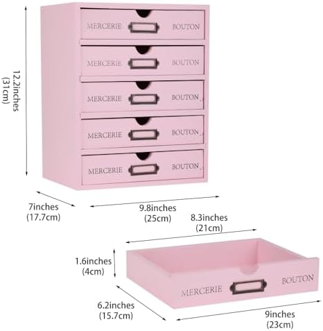 Small Wooden Drawers Wooden Box with Drawer, Pink 5 Wood Drawer - Image 3