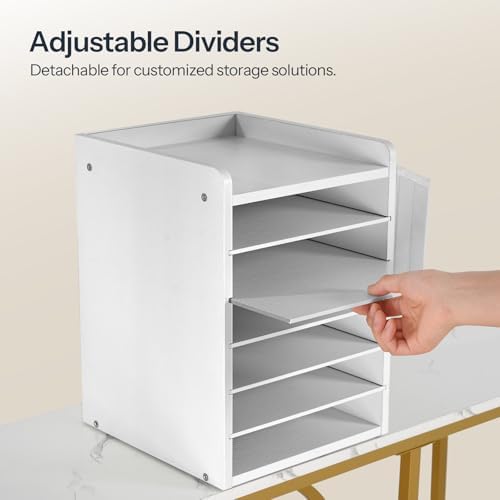 HOOBRO Adjustable Countertop Mail Sorter, 6 Tier Wooden Paper Organizer, Vertical Literature Organizer with Side Storage, Office Mailbox Cubbies, Classroom Mailbox, for Home, Office, White WT34WF01 - Image 5