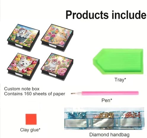 4Pcs Cat DIY Diamond Art Painting Sticky Notes Holder (640 Blank Notepads) Cube Note Box Mosaic Craft Set for Office Accessories Desk Office Workplace - Image 2