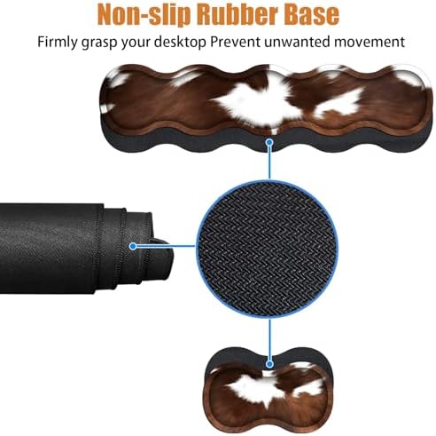 4 in 1 Ergonomic Keyboard Wrist Rest & Mouse Pad Wrist Rest Set, Large XXL Gaming Desk Mat 31.5"x 11.8" with Non-Slip Base, Memory Foam for Home Office Study Gaming, Brown Black Cow Print - Image 4