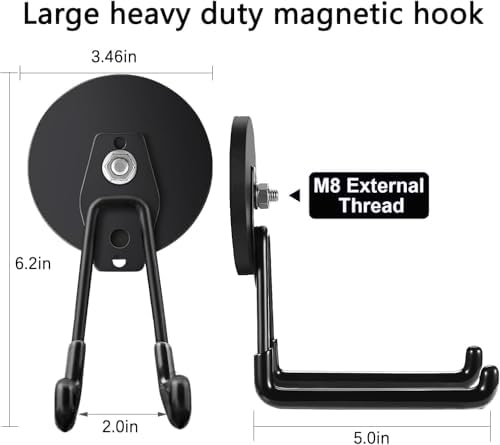 Large Strong Magnetic Hooks,Heavy Duty Magnet Hook, Black Magnetic Garage Hook for Metal Cabinet Pegboard Garage Warehouse Shelve,Heavy Duty Storage Magnetic Utility Hooks (2 Pack) - Image 3