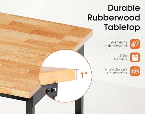 96” Heavy Duty Workbench, 5000 LBS Capacity Adjustable Work Bench with Pegboard and Power Outlet, Rubber Wood Work Table for Garage, Office, Workshop, Home - Image 6