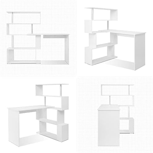 Mondeer 41.7" L-Shaped Desk with 4-Tier Shelves for Home Office, White - Image 7