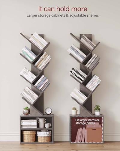 SUNMORY 6 Tier Tree Bookshelf, Tall Small Bookcase with Storage Cabinet - Image 4