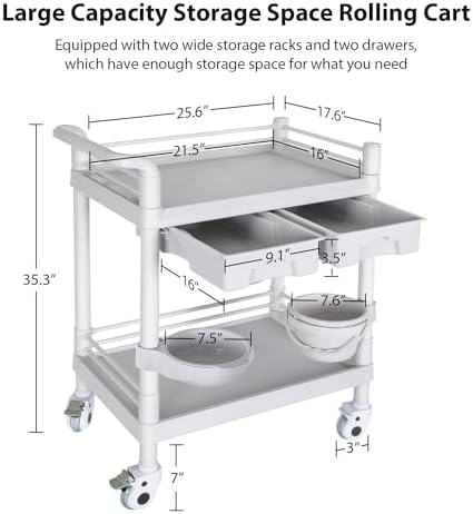 Medical Mobile Trolley Cart 2-Shelf 220 LBS Max Load Rolling Utility Cart - Image 2