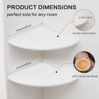 Corner Wall Shelves, White Floating Corner Shelf, Set of 2 16inch Solid Oak Wood Shelves, Round End Wall Mount Display Shelf with Wire Hole for Small Plant for Bedroom Kitchen, Living Room - Image 5