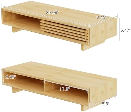 Zri Bamboo Computer Monitor Stand with Drawer, Dual Laptop Stand for Desk,Single Monitor Riser with Storage,Wood Office Desk Organizer & Accessories - Image 6