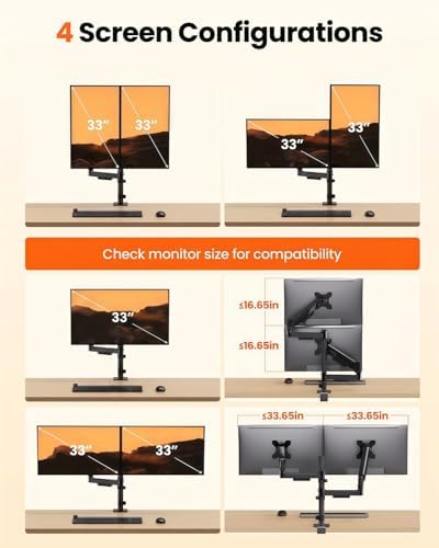 ErGear Dual Monitor Stand, Stacked Monitor Mount for 13-33″ Screens, Up to 19.8 lbs/Arm, Enhanced Stability with Integrated C-Clamp, Upgraded Cable Management, VESA 75x75/100x100mm, Home Office Gaming - Image 7