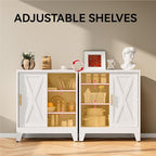 COFaR White 37" H Sliding Door Storage Cabinet, Half Open Half Closed Design, 3-Tier Kitchen Organizer with Adjustable Shelves, 150 lbs Top, Metal Coffee Bar & Buffet Sideboard for Dining Room - Image 5