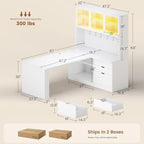 SEDETA L Shaped Corner Gaming Desk with 3 Wood Drawer and Large Bookshelf - Image 2