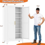 White Metal Storage Cabinet,75" Steel Cabinets for Home Office - Image 2