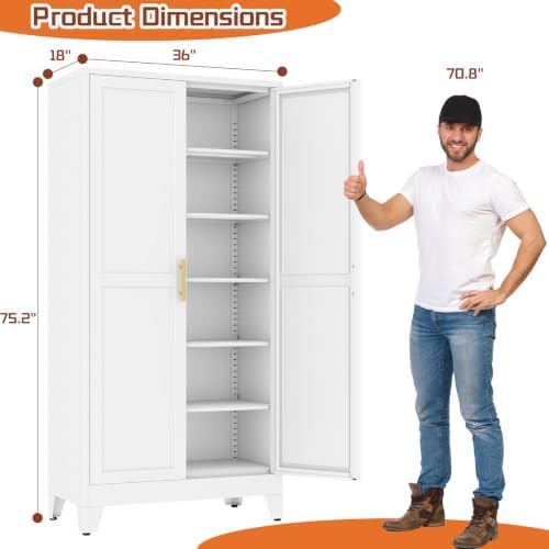 White Metal Storage Cabinet,75" Steel Cabinets for Home Office - Image 2