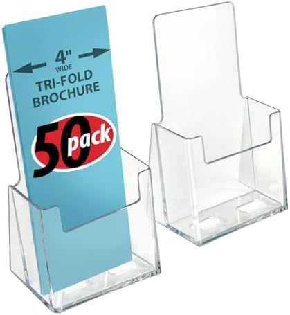 Azar Displays - 252012-50pk Clear Acrylic Trifold Literature Brochure Holder For Counter | Perfect For Pamphlets | Brochures | Menus | Promotions | Literature | Made In USA | by AzarDisplays