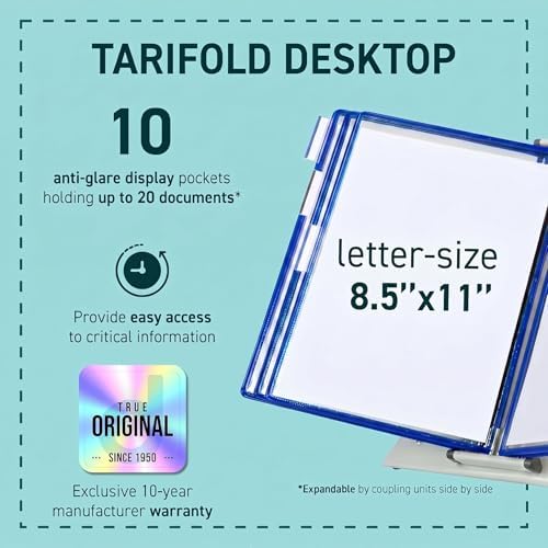 Tarifold Desktop Reference Display System, 10 Pockets, Expandable, Blue - Image 2