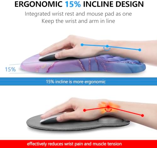 Mouse Pad Wrist Support, Laokiiy 2 in1 Keyboard Wrist Rest+ Ergonomic Mouse Pad, Non-Slip Wrist Rest for Computer Keyboard, Made Easy Typing & Relieve Wrist Pain(Blue Pink Marble) - Image 2