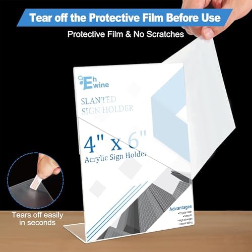 EHWINE 24 Pack 4 x 6 Acrylic Sign Holder, Clear Plastic Signs Display Stand, Vertical Slanted Back Paper Holder Stand up Table Top Sign Holders Flyer Stand Frames Suitable for Office Business Store - Image 2