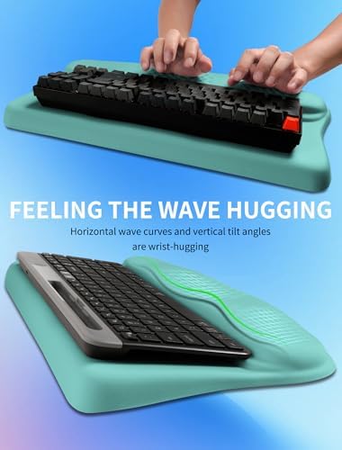 Ergonomic Wave Wrist Rest with Keyboard Stand, Cushioned Palm Rest, Comfortable Integrated Memory Foam for Natural Typing and Relieve Wrist Pain, Baby Blue - Image 4