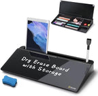 SELEAD Desktop Glass Whiteboard with Storage, Markers and Eraser, Black by SELEAD