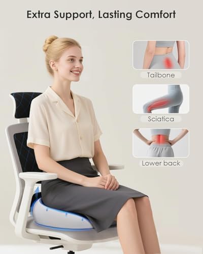 FLORICH Seat Cushion, Memory Foam Cushion for Office Chair, Ergonomic Office Seat Chair Cushion for Relieving Sciatica, Soft & Breathable Car Seat Cushion - Gray - Image 2