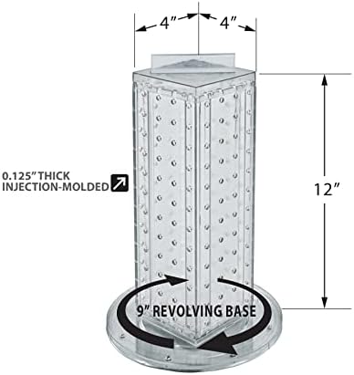 Azar Displays 700220-CLR-2C16 Four-Sided 4”W x 12” Revolving Pegboard Tower Kit Counter Display with 16-Pack of 2 inch Locking Hooks, Clear - Image 2