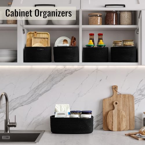 8 Pack Small Storage Baskets for Organizing, Woven Rope Bins for Bathroom, Closet, Shelf Organizer, Cute Cube Decorative Box for Towels, Baby Nursery, Toys, Gift Empty Baskets - 11.5"x7.5"x4.7"-Black - Image 3