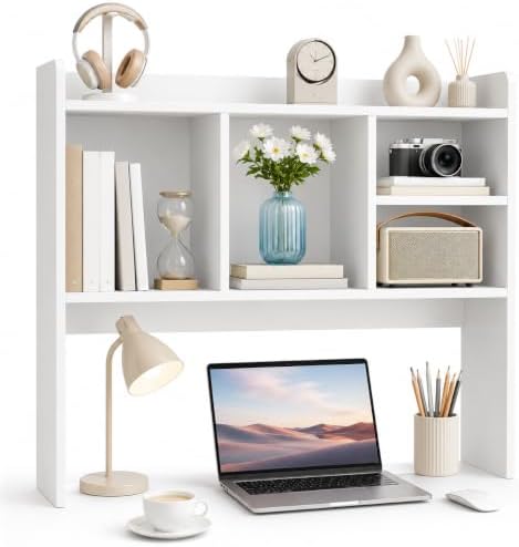 JupiterForce Desktop Bookshelf, Wooden Desktop Hutch Desk Shelf Storage Rack for Home Office, Study, Dorm Room, Computer Desk, Multi-Compartment Desktop Organizer by JupiterForce