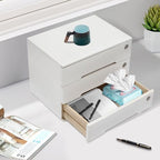 Wooden Desktop Storage Box with Lockable Drawers, Flat File Cabinet Drawer Desktop Storage Box, Countertop Storage Cabinet for Office Home Toiletries Supplies Vanity (White, 3 Drawer) - Image 6