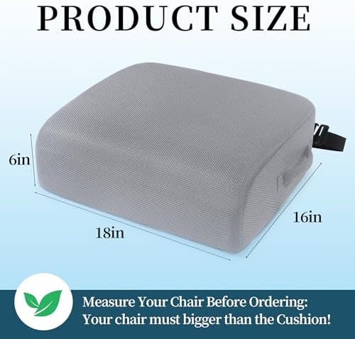 MABOZOO Extra Thick Chair Cushions,Office Chair Booster Seat Cushion to Raise Seat Height for Pain Relief,18 x 16 x 6 inch Non Slip Memory Foam Thick Cushion with Carry Handle（Grey） - Image 3