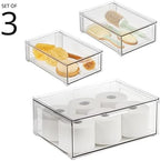 mDesign Plastic Stackable Bathroom Storage Organizer Bin Containers with Front Pull Drawer for Bathroom Countertop, Vanity, Closet Shelves - Holder for Accessories, Lumiere Collection, Set of 3, Clear - Image 3