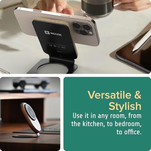 ARK Uno² - Solid Wood Phone Stand Magnetic Wireless Charging Station w/Adapter & USB to USBC 15W Wireless Charger. Home, Office, Kitchen,Best Mens Gifts! - Image 5