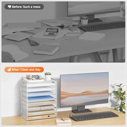 SUBEKYU 9 Tier Paper Letter Tray Desk Organizer with Handles - White Metal Mesh File Holder Paper Sorter Desk Organizer for Office Home School, Include 6 Pcs Adjustable Slid Tray, 6 Colors Available - Image 7