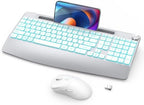 GAMCATZ Wireless Keyboard and Mouse Backlits - Full-Sized Ergonomic Lighted Keyboard with Wrist Rest, Phone Holder,2.4GHz Rechargeable Silent Keyboard Mouse Combo for Computer, Laptop, PC, Mac -White by WirelessKeyboardAndMouse